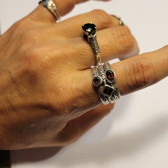 Tejani Sterling Silver and Garnet Stackable Rings - Picture 11 of 15
